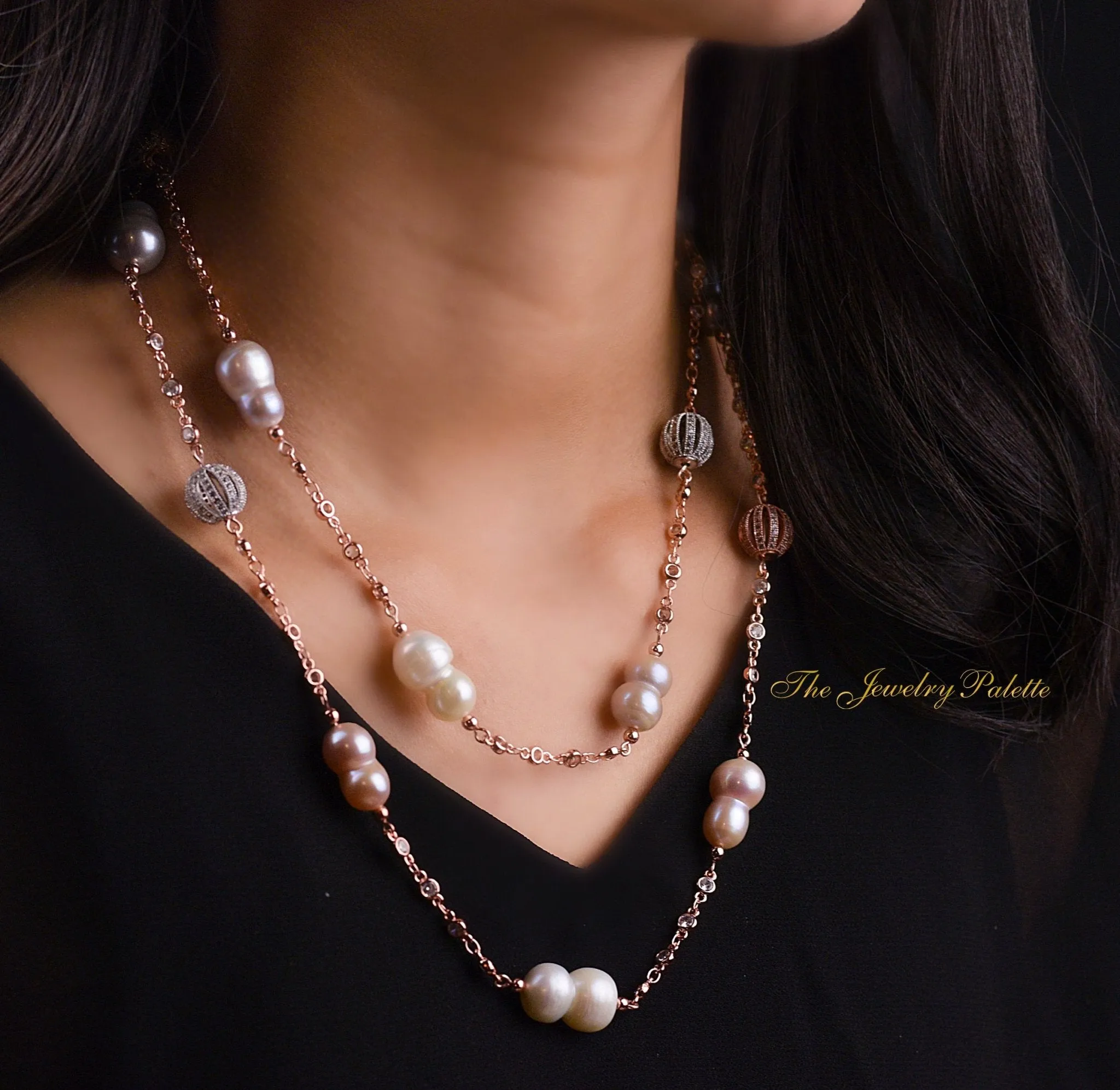Eloise lavender, grey and white lustrous pearl chain necklace