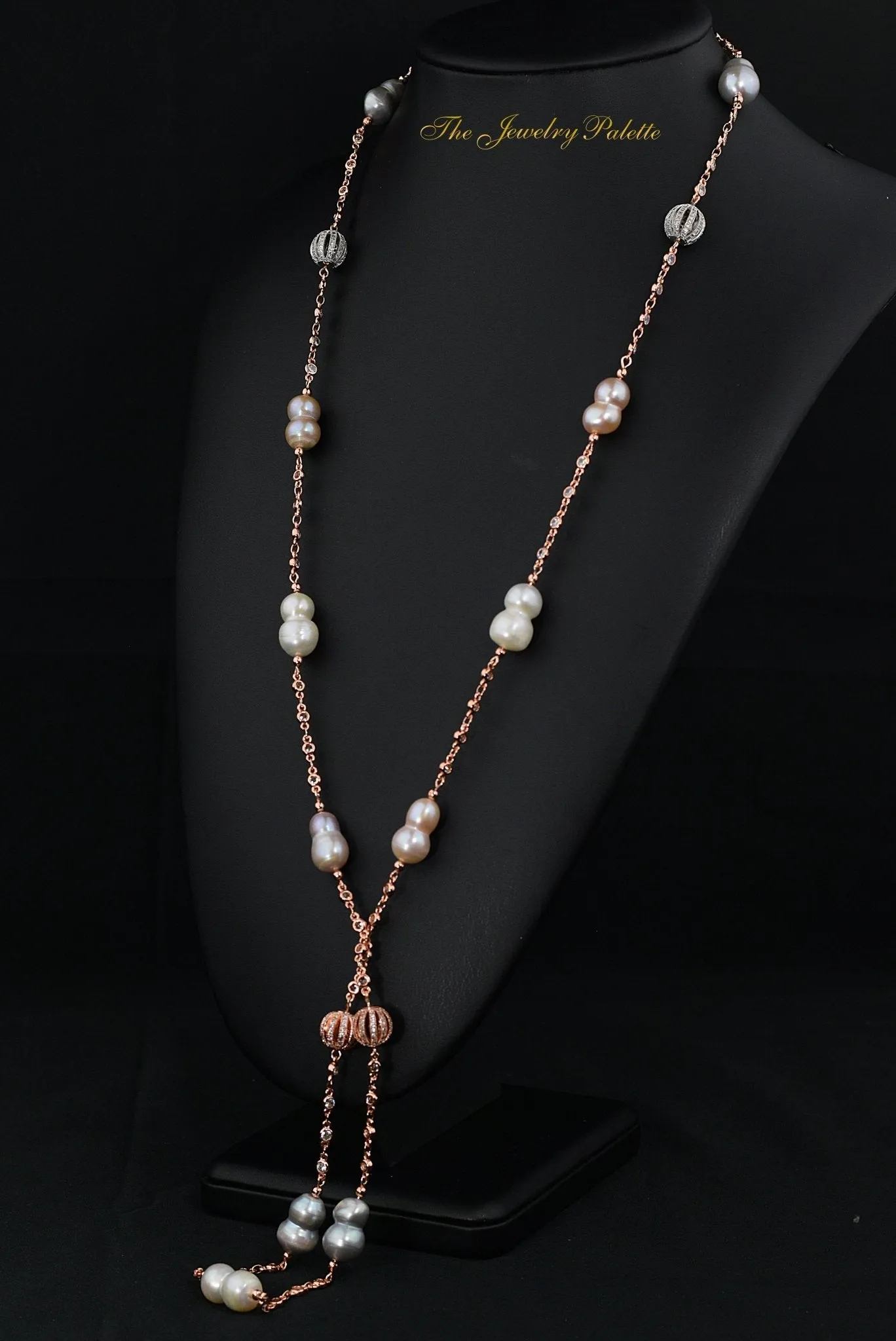 Eloise lavender, grey and white lustrous pearl chain necklace
