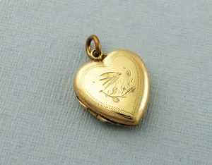Fine Vintage 9ct Gold Back & Front Engraved Heart Locket Pendant