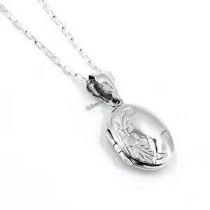 Flower Oval Silver Locket Pendant
