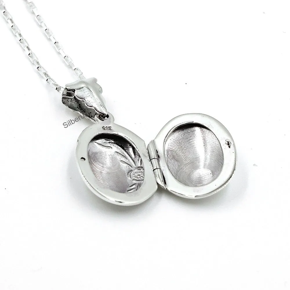 Flower Oval Silver Locket Pendant