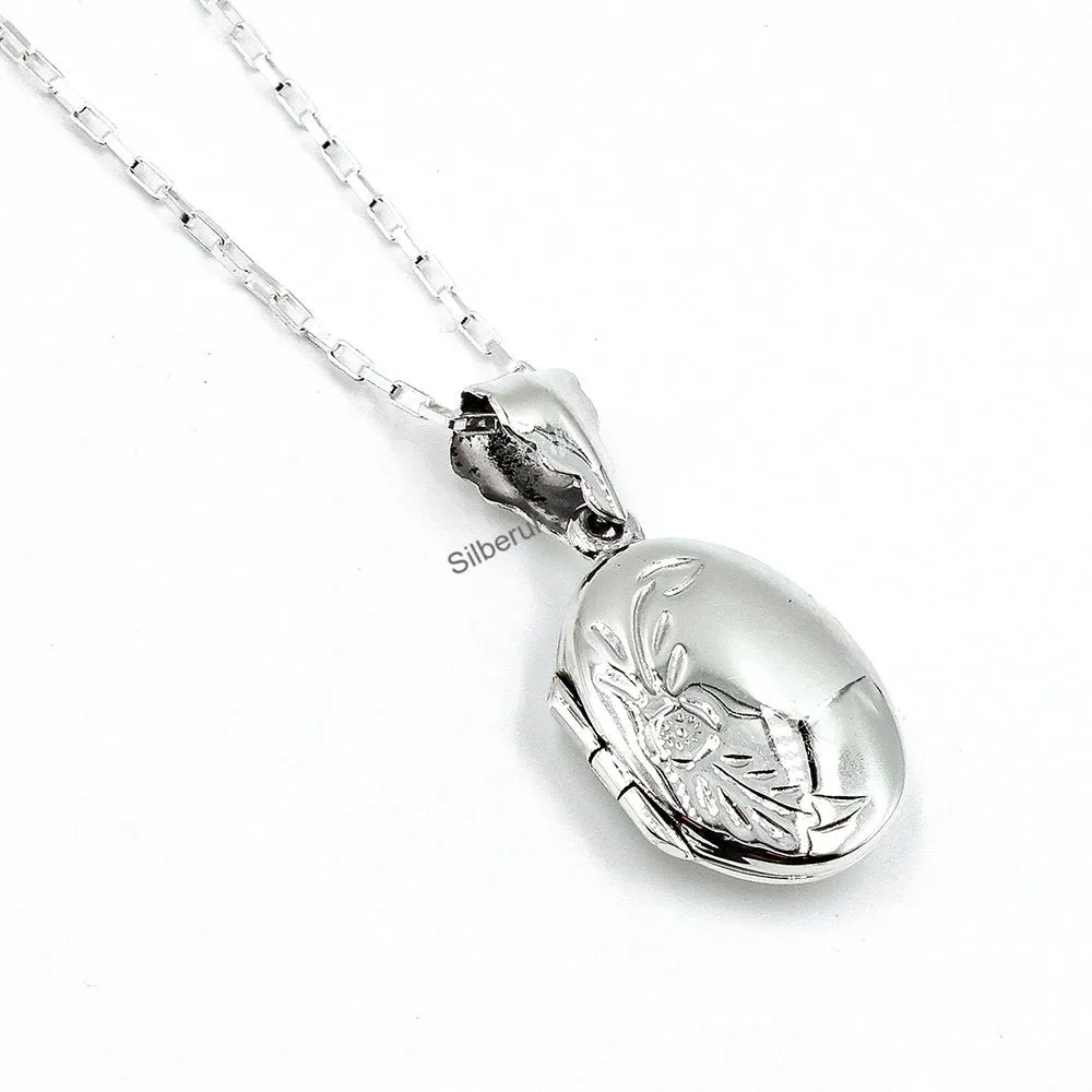Flower Oval Silver Locket Pendant