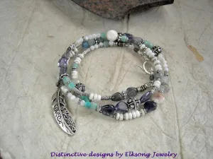Fly Through the Storm Wrap Bracelet/Necklace, Blue, Silver, White