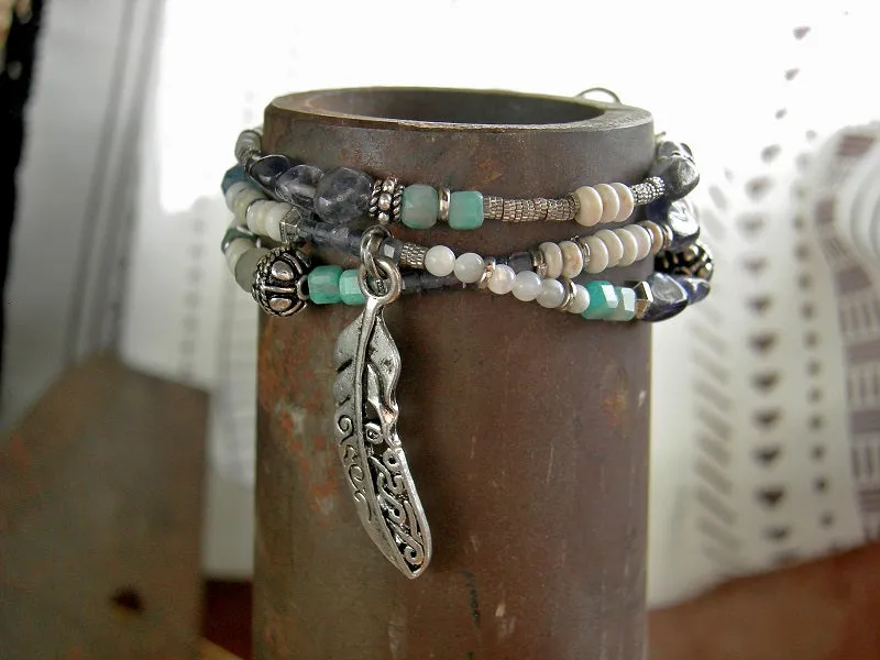 Fly Through the Storm Wrap Bracelet/Necklace, Blue, Silver, White