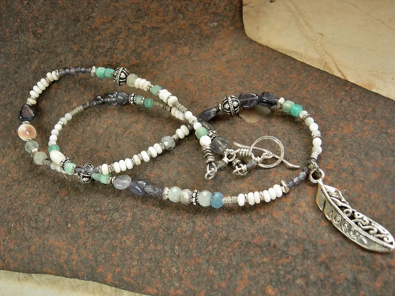 Fly Through the Storm Wrap Bracelet/Necklace, Blue, Silver, White