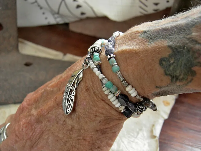 Fly Through the Storm Wrap Bracelet/Necklace, Blue, Silver, White