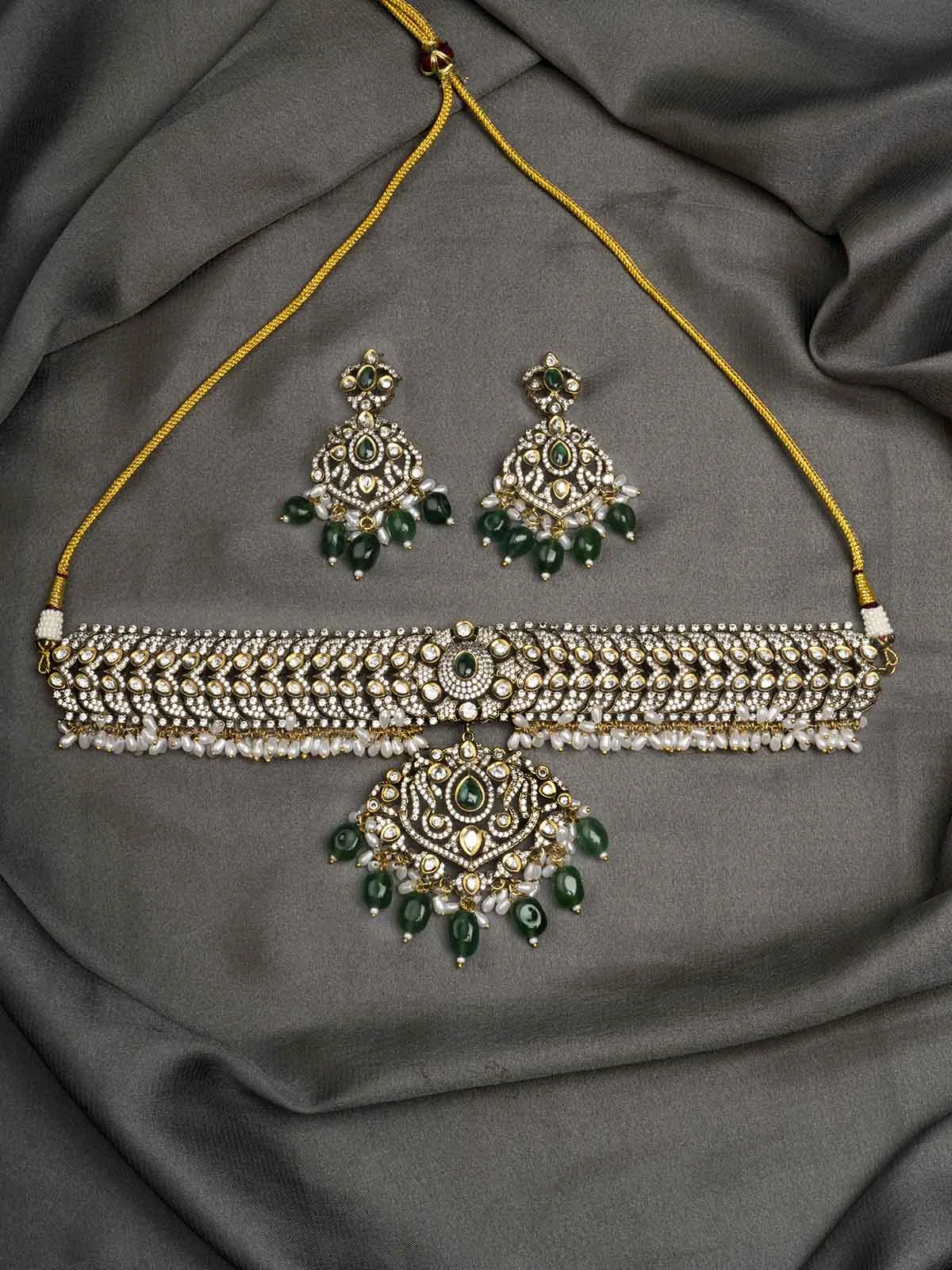 Green Color Moissanite Necklace Set - MO-S73