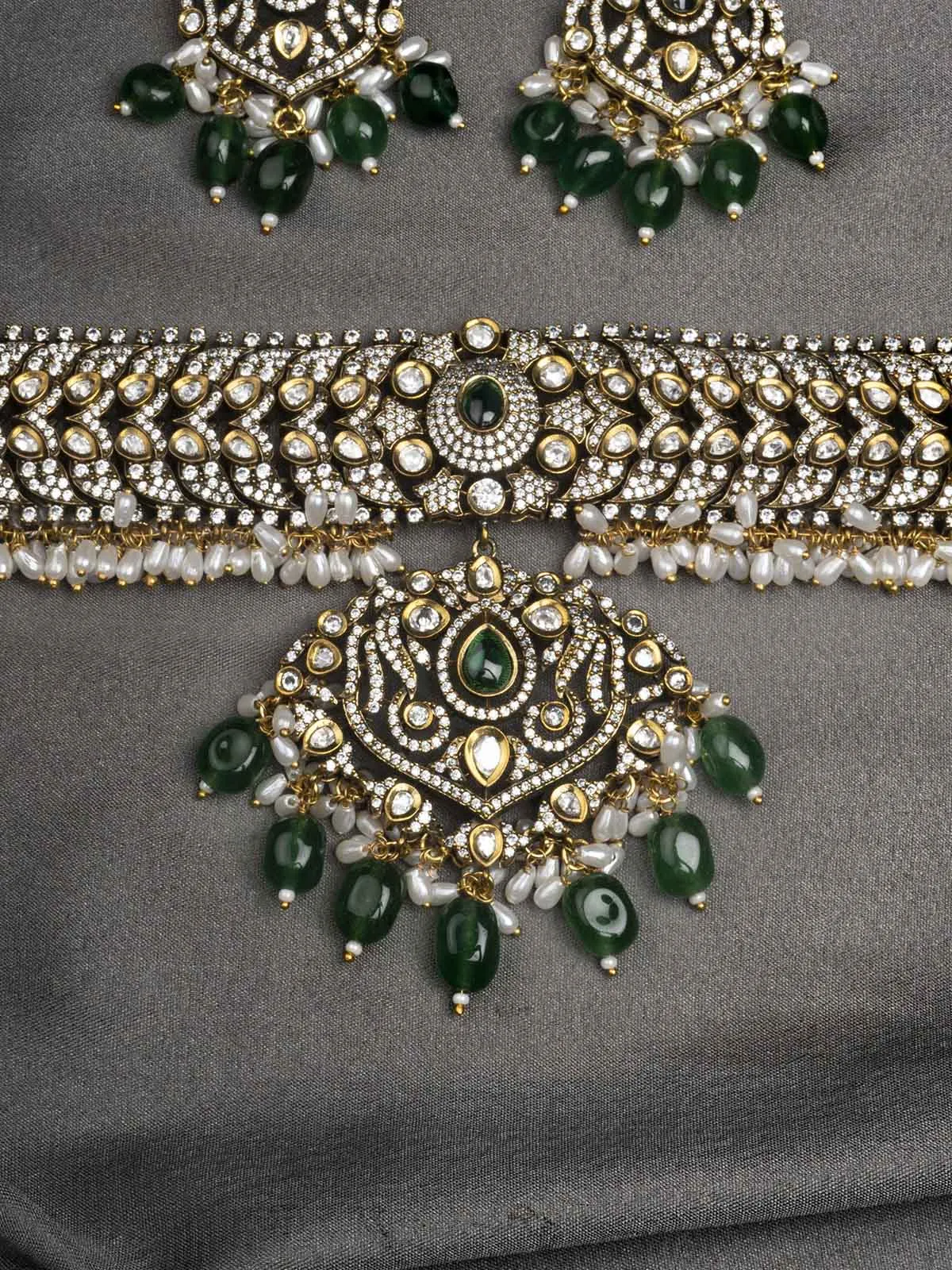Green Color Moissanite Necklace Set - MO-S73