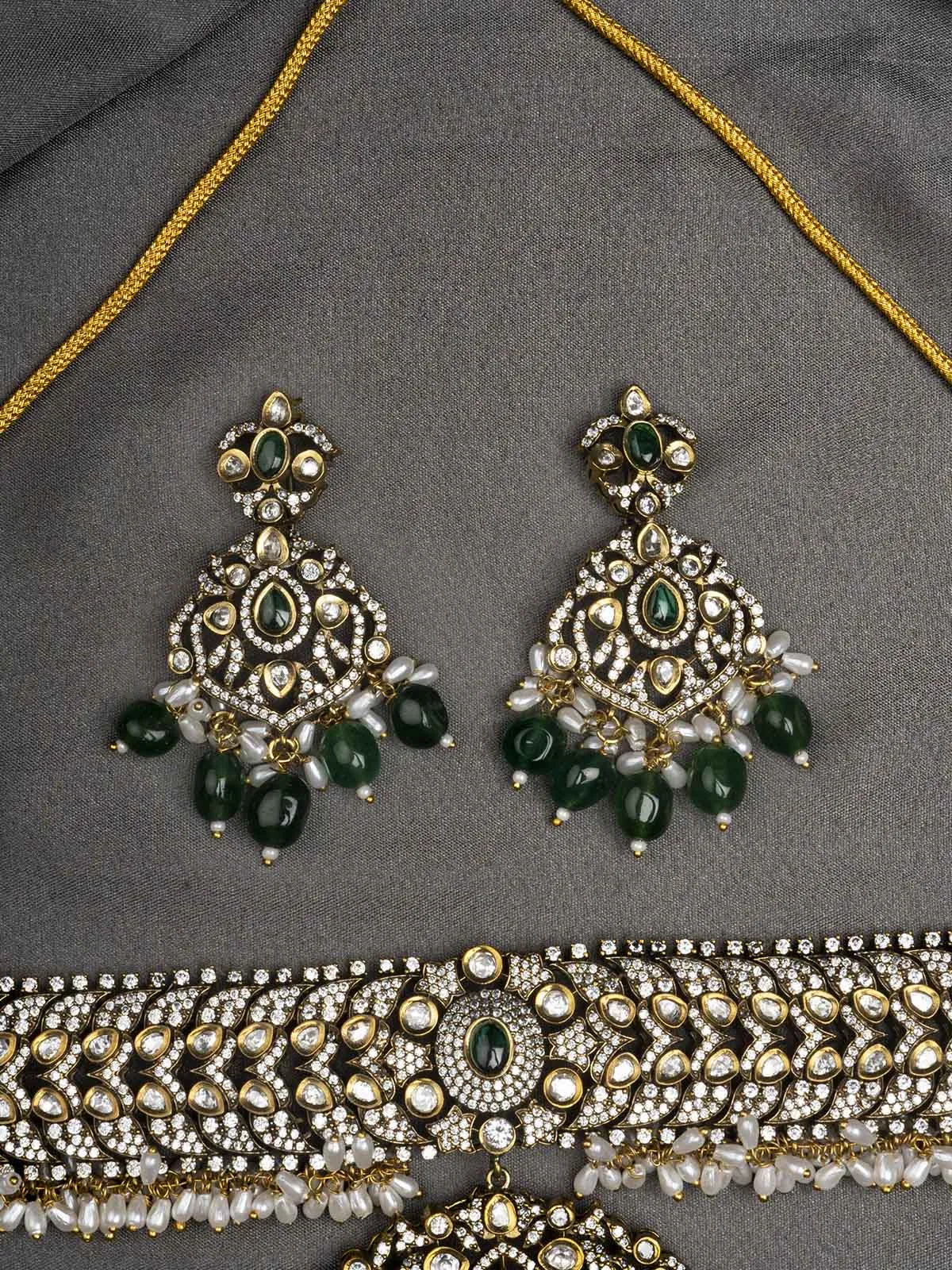 Green Color Moissanite Necklace Set - MO-S73