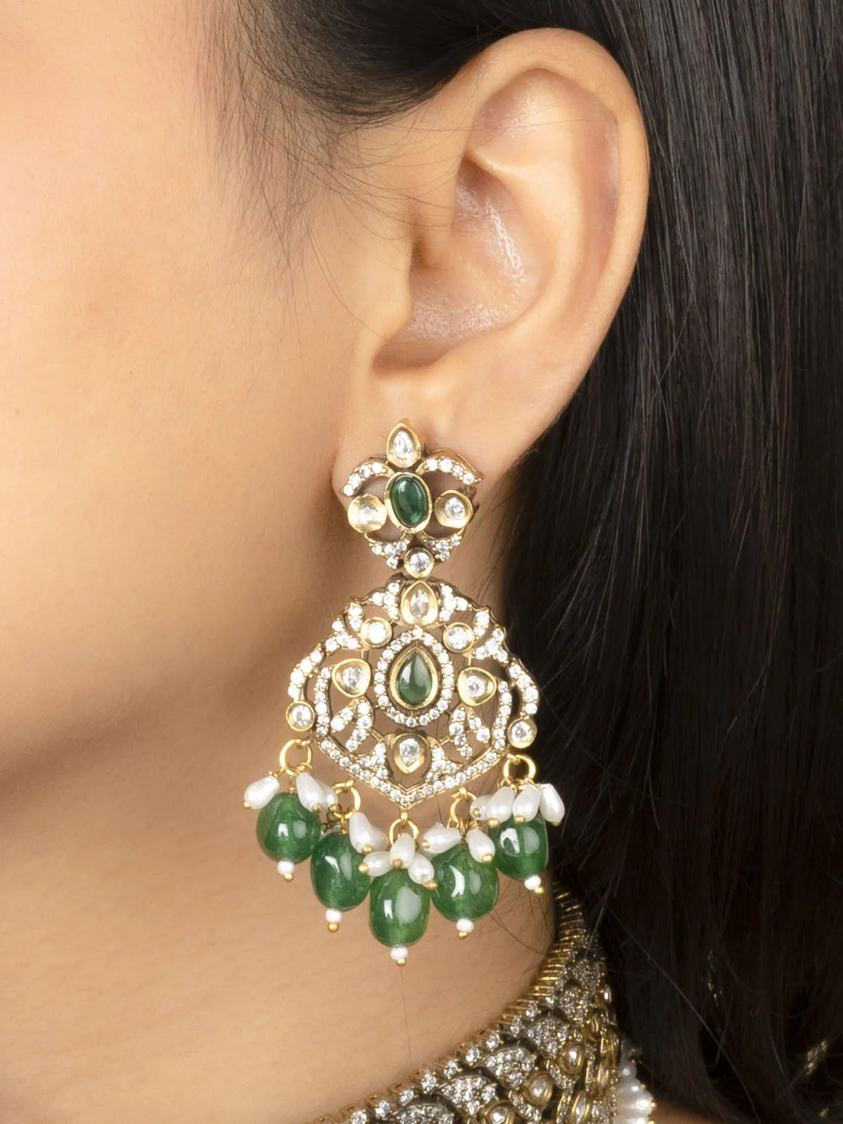 Green Color Moissanite Necklace Set - MO-S73