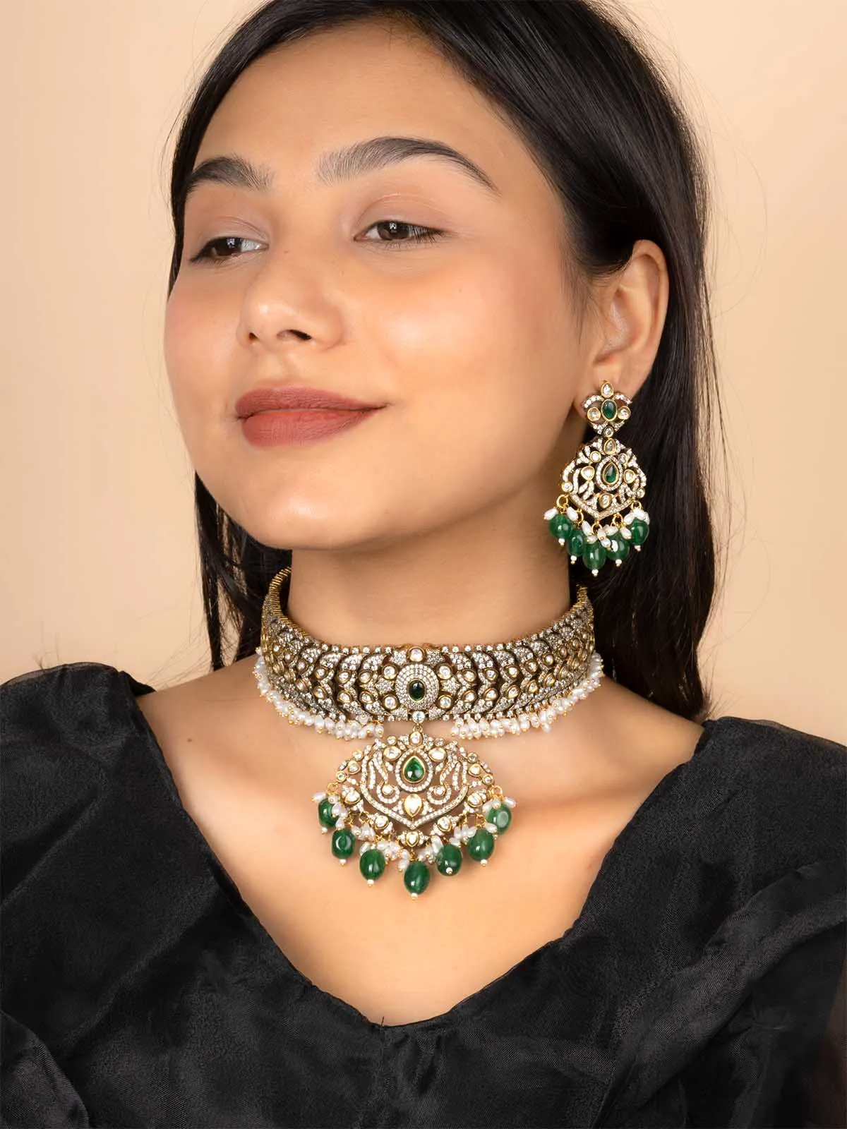 Green Color Moissanite Necklace Set - MO-S73