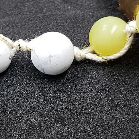 Handmade Bracelet Yellow Peridot and White Howlite Bead Bracelet with Gray Agate Druzy Slice