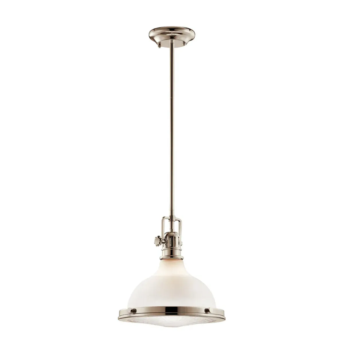 Hatteras Bay 12" 1-Light Pendant Light with Satin etched white glass, Polished nickel Finish