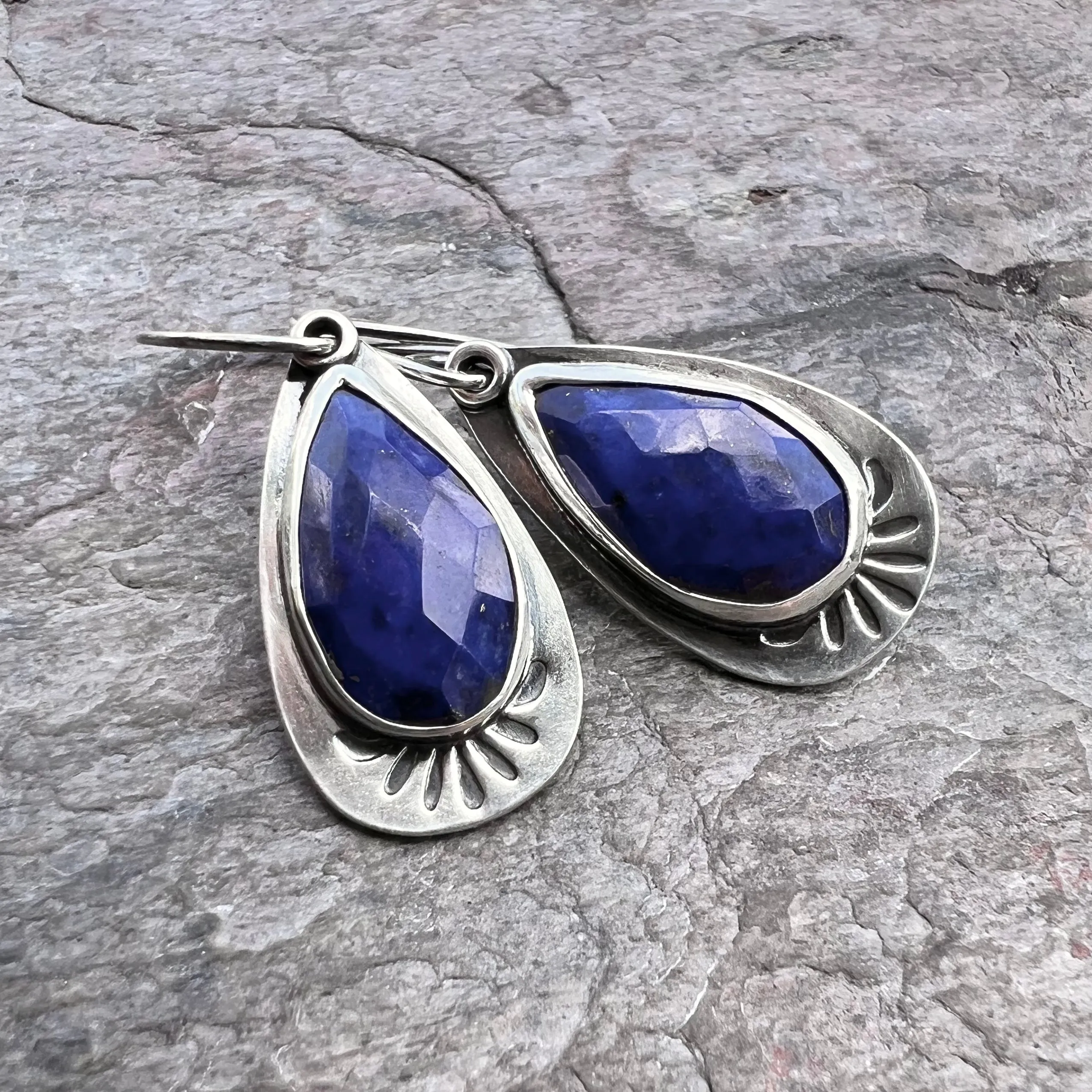 Lapis Lazuli Sterling Silver Teardrop Earrings - Handmade One-of-a-kind Earrings