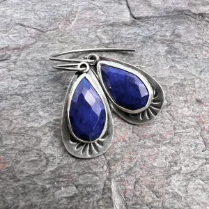 Lapis Lazuli Sterling Silver Teardrop Earrings - Handmade One-of-a-kind Earrings