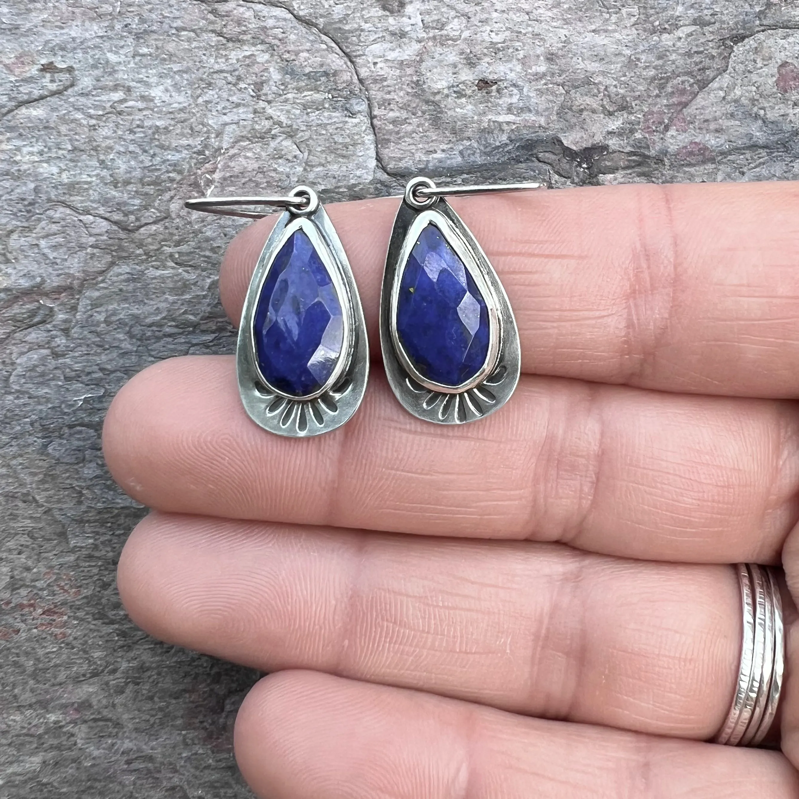 Lapis Lazuli Sterling Silver Teardrop Earrings - Handmade One-of-a-kind Earrings