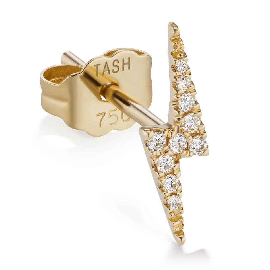 Lightning Bolt Diamond Earring by Maria Tash in 14K Gold. Butterfly Stud.