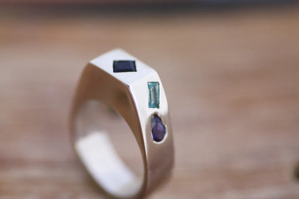 Lolites, Aquamarines Silver ring