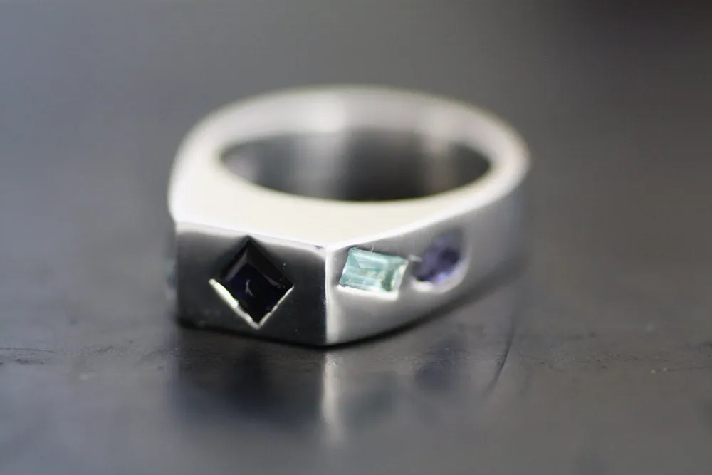 Lolites, Aquamarines Silver ring
