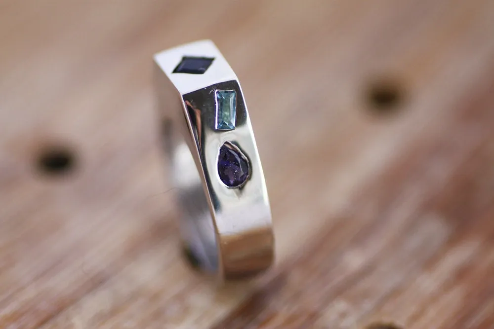 Lolites, Aquamarines Silver ring