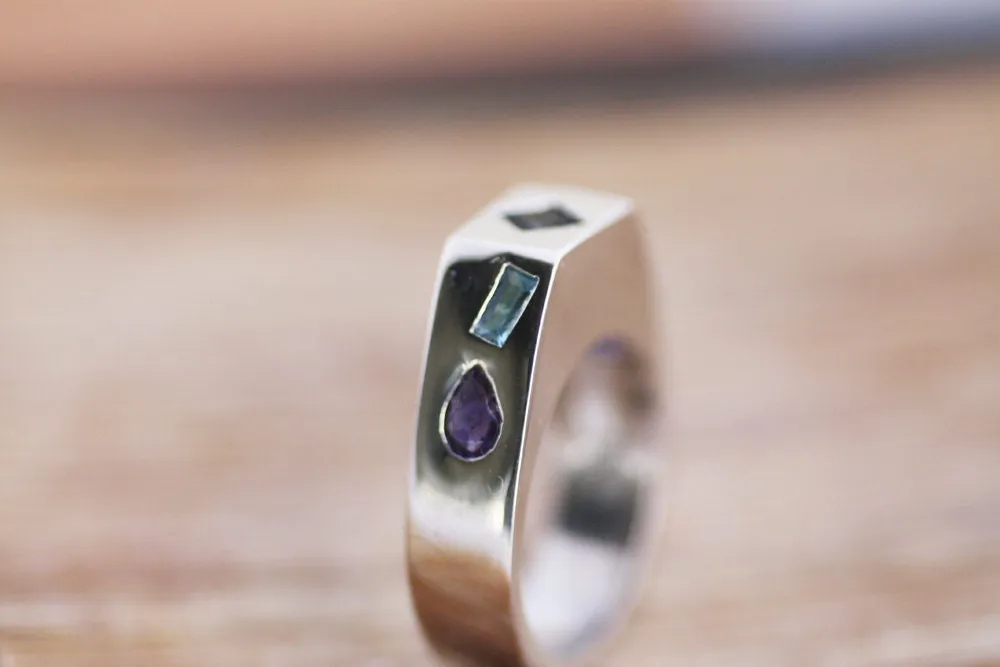 Lolites, Aquamarines Silver ring