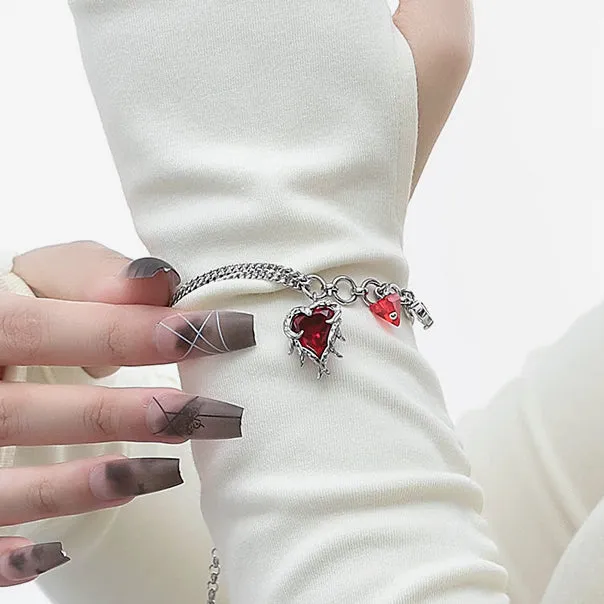 Metal Red Heart Pendant Bracelet