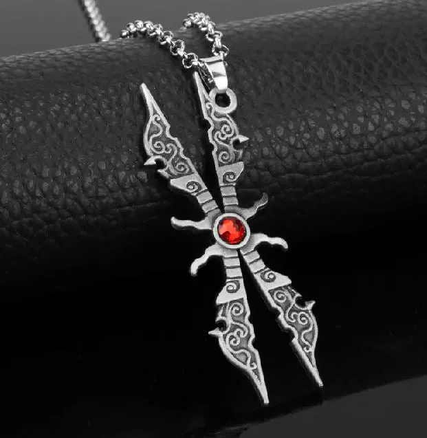 N168 Silver Red Gemstone Sword Necklace with FREE Earrings