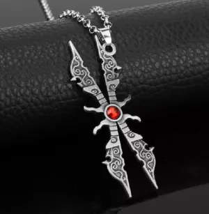 N168 Silver Red Gemstone Sword Necklace with FREE Earrings