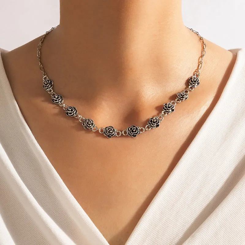 N1980 Silver Rose Necklace with FREE Earrings