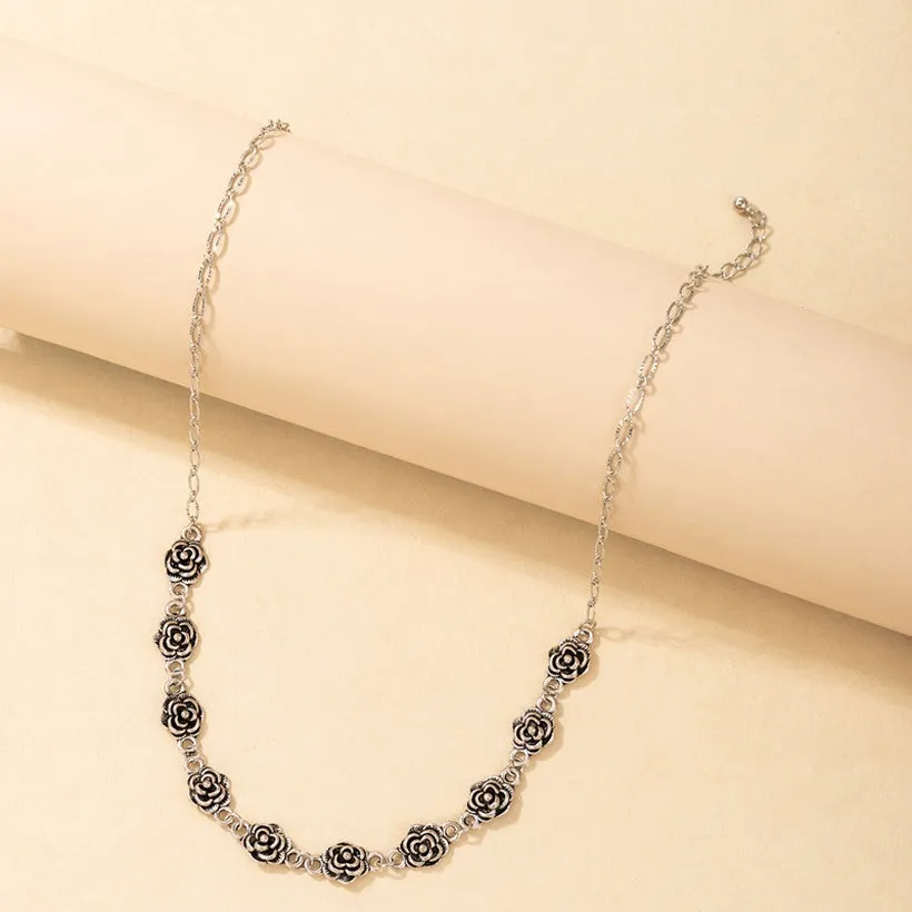 N1980 Silver Rose Necklace with FREE Earrings