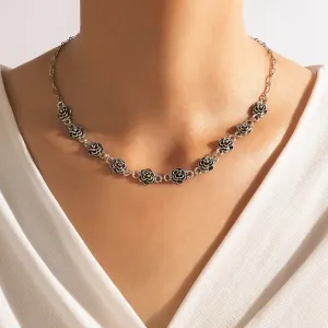 N1980 Silver Rose Necklace with FREE Earrings