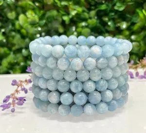 Natural Aquamarine 8mm 7.5” Crystal Healing Stretch Bracelet