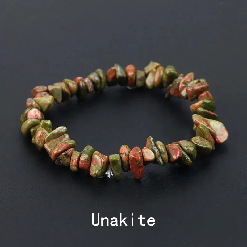 Natural Crystal Gemstone Irregular Energy Stone Bracelet Beads Chips Jewelry Amethys Aquamarine Rose Quartz Bracelets