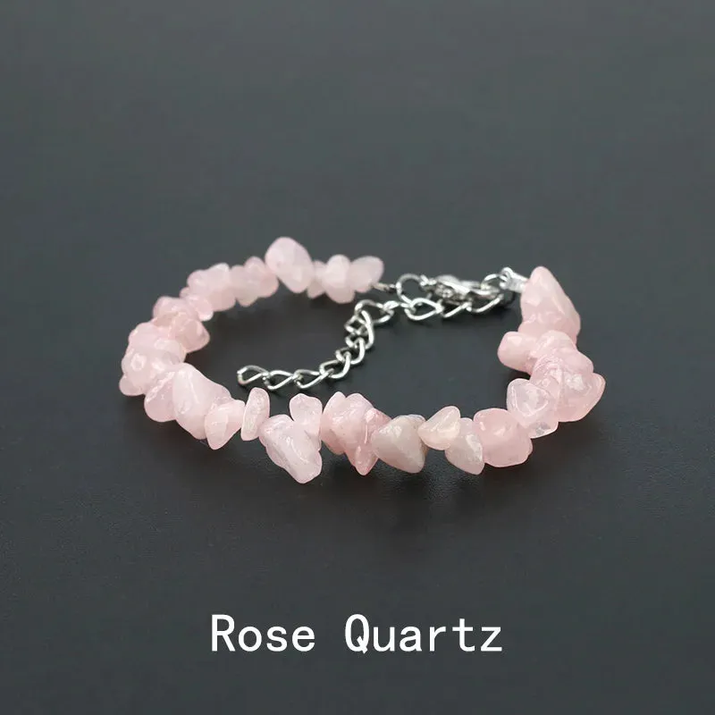 Natural Crystal Gemstone Irregular Energy Stone Bracelet Beads Chips Jewelry Amethys Aquamarine Rose Quartz Bracelets