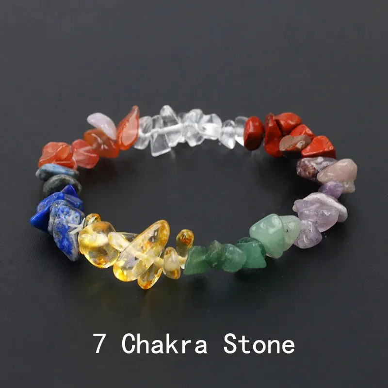 Natural Crystal Gemstone Irregular Energy Stone Bracelet Beads Chips Jewelry Amethys Aquamarine Rose Quartz Bracelets