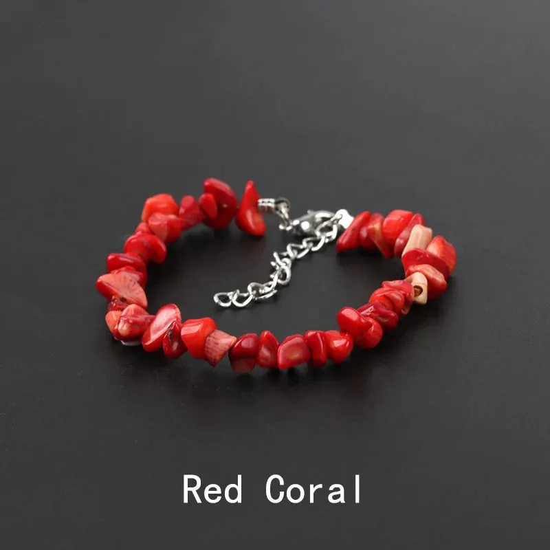 Natural Crystal Gemstone Irregular Energy Stone Bracelet Beads Chips Jewelry Amethys Aquamarine Rose Quartz Bracelets