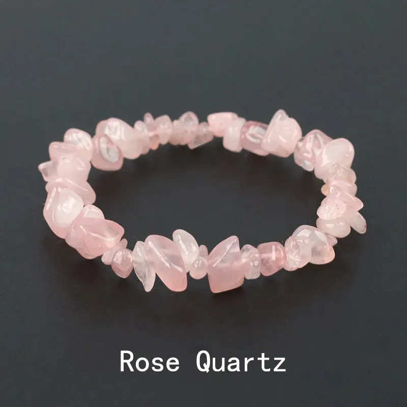 Natural Crystal Gemstone Irregular Energy Stone Bracelet Beads Chips Jewelry Amethys Aquamarine Rose Quartz Bracelets