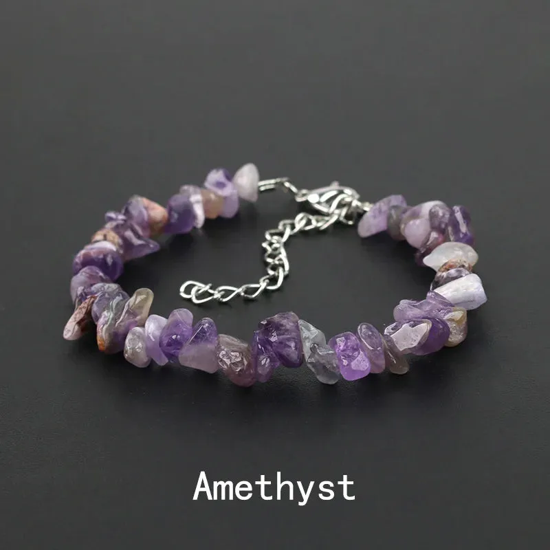 Natural Crystal Gemstone Irregular Energy Stone Bracelet Beads Chips Jewelry Amethys Aquamarine Rose Quartz Bracelets