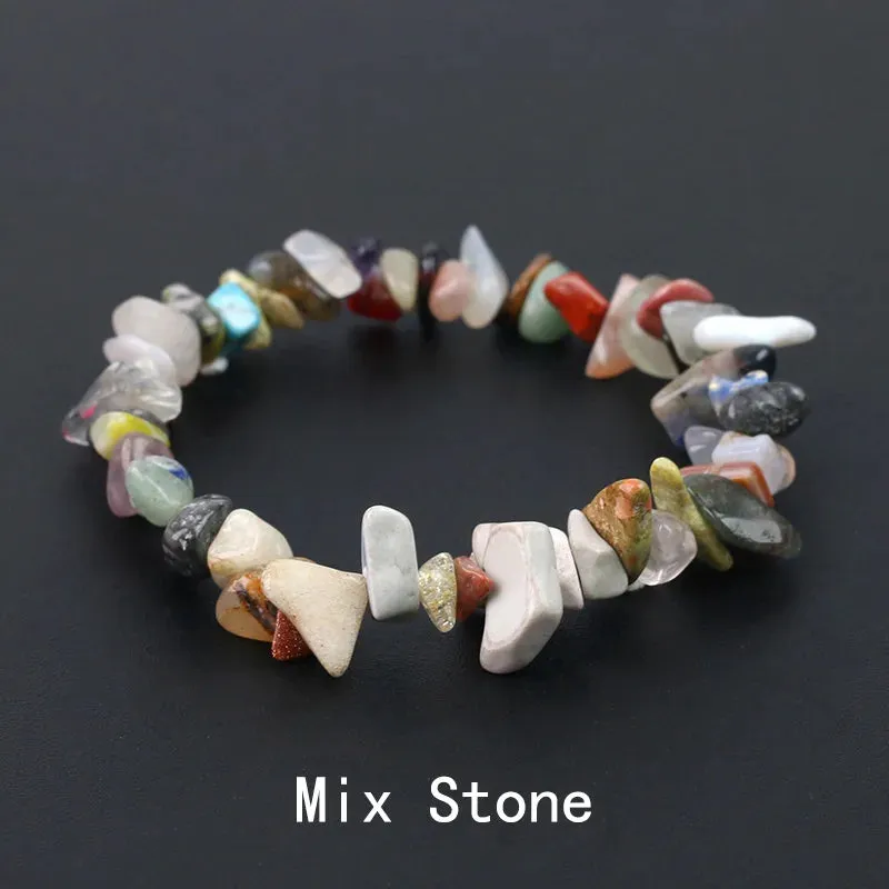 Natural Crystal Gemstone Irregular Energy Stone Bracelet Beads Chips Jewelry Amethys Aquamarine Rose Quartz Bracelets