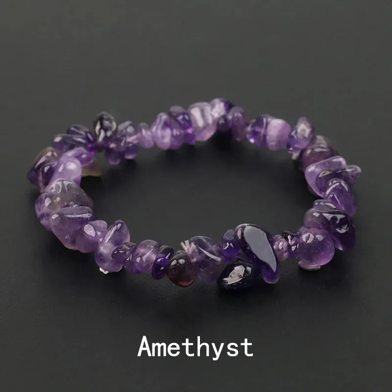 Natural Crystal Gemstone Irregular Energy Stone Bracelet Beads Chips Jewelry Amethys Aquamarine Rose Quartz Bracelets