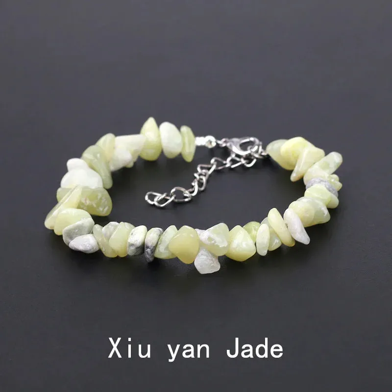 Natural Crystal Gemstone Irregular Energy Stone Bracelet Beads Chips Jewelry Amethys Aquamarine Rose Quartz Bracelets