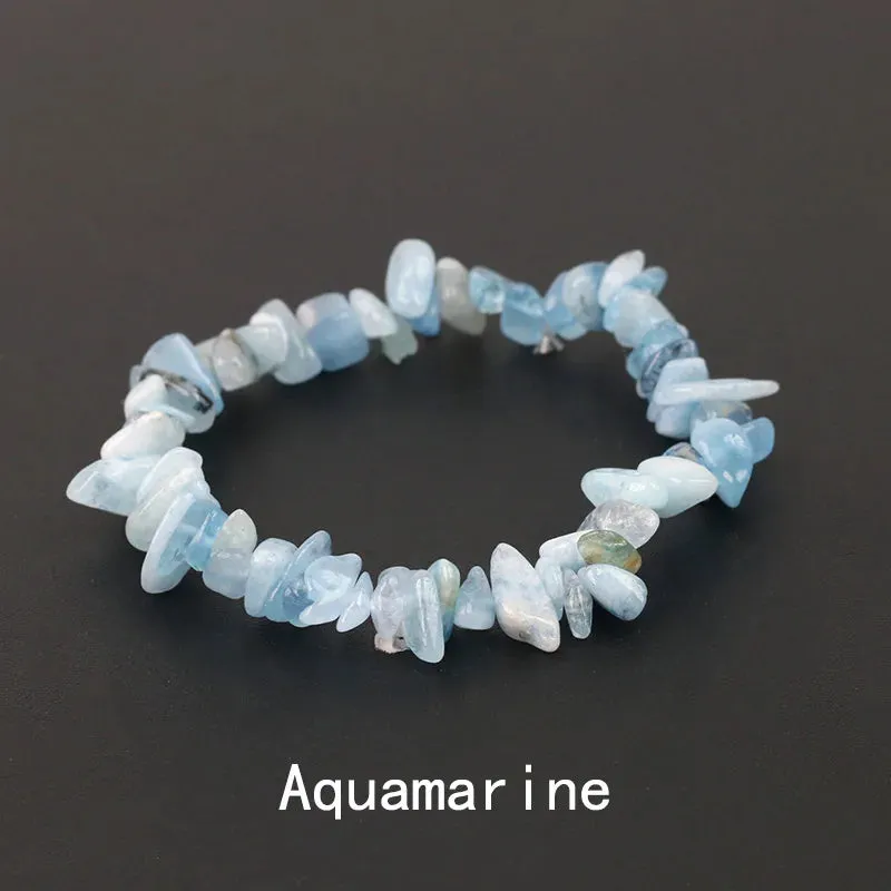 Natural Crystal Gemstone Irregular Energy Stone Bracelet Beads Chips Jewelry Amethys Aquamarine Rose Quartz Bracelets