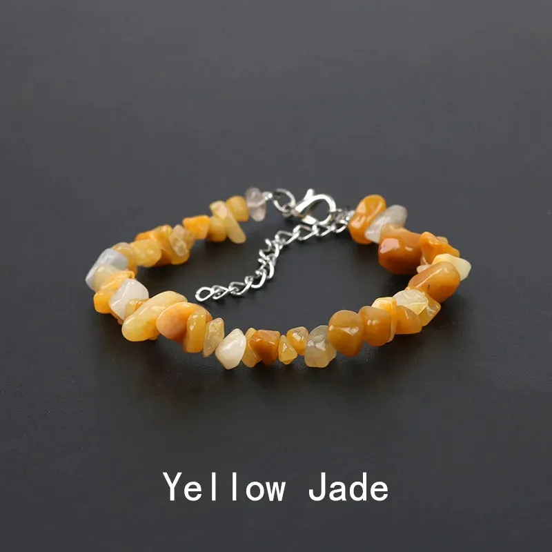 Natural Crystal Gemstone Irregular Energy Stone Bracelet Beads Chips Jewelry Amethys Aquamarine Rose Quartz Bracelets