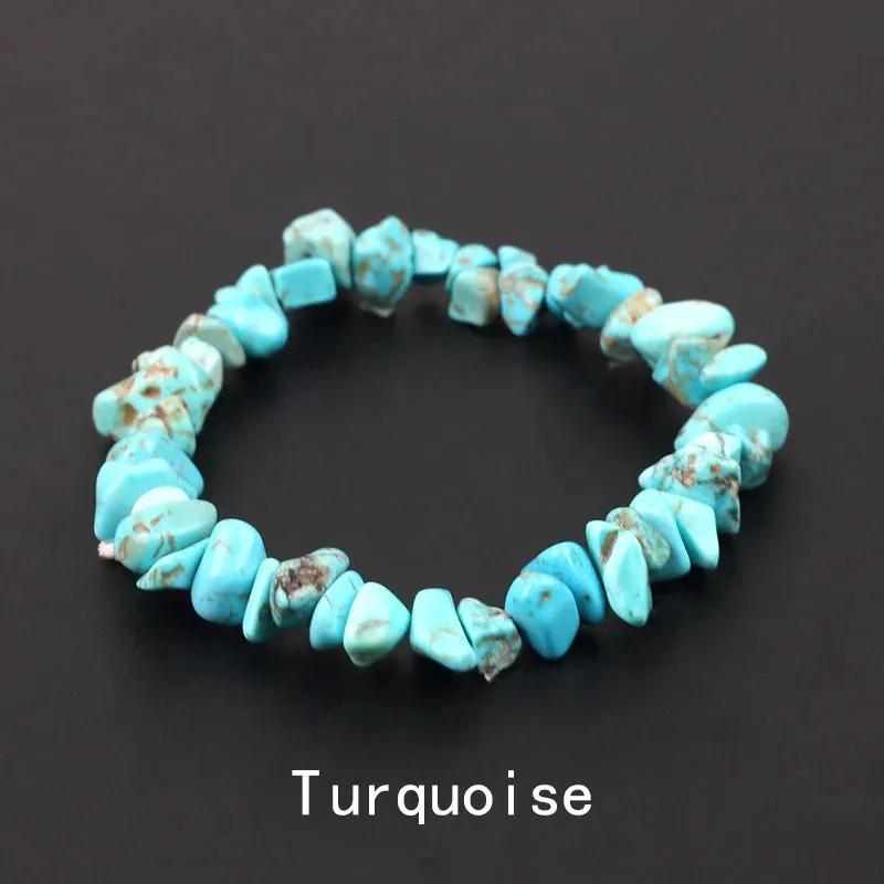 Natural Crystal Gemstone Irregular Energy Stone Bracelet Beads Chips Jewelry Amethys Aquamarine Rose Quartz Bracelets