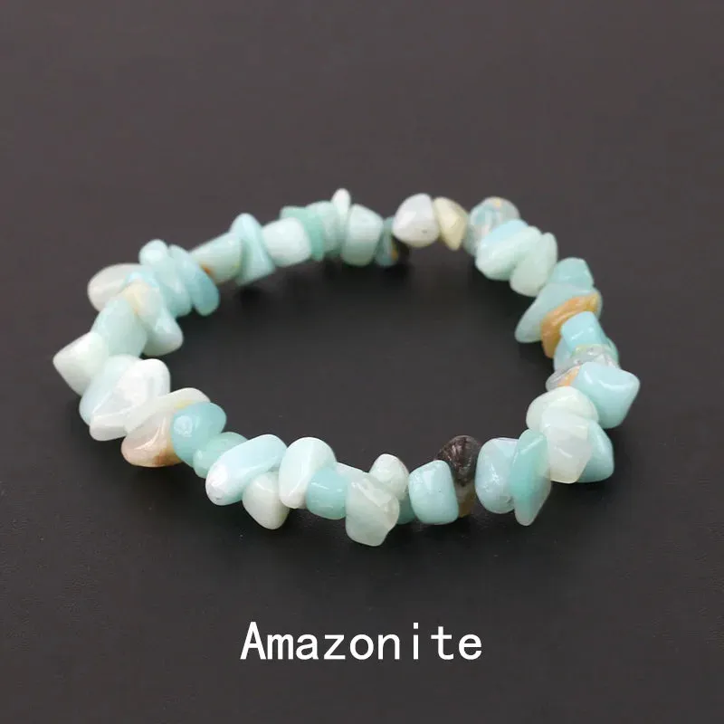 Natural Crystal Gemstone Irregular Energy Stone Bracelet Beads Chips Jewelry Amethys Aquamarine Rose Quartz Bracelets