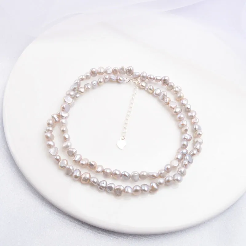 Natural Freshwater Pearl Choker Necklace 925 Sterling Silver clasp