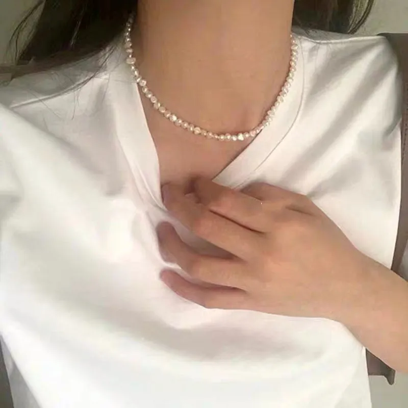 Natural Freshwater Pearl Choker Necklace 925 Sterling Silver clasp