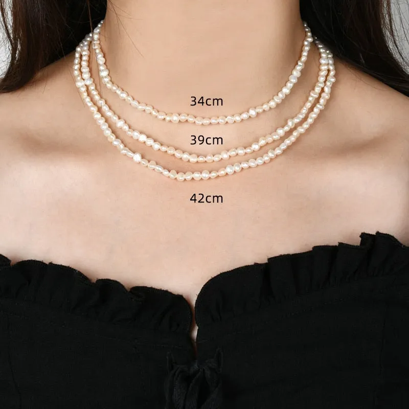Natural Freshwater Pearl Choker Necklace 925 Sterling Silver clasp