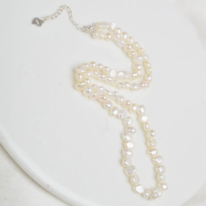 Natural Freshwater Pearl Choker Necklace 925 Sterling Silver clasp