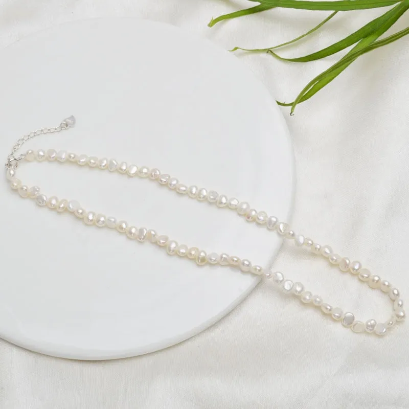 Natural Freshwater Pearl Choker Necklace 925 Sterling Silver clasp